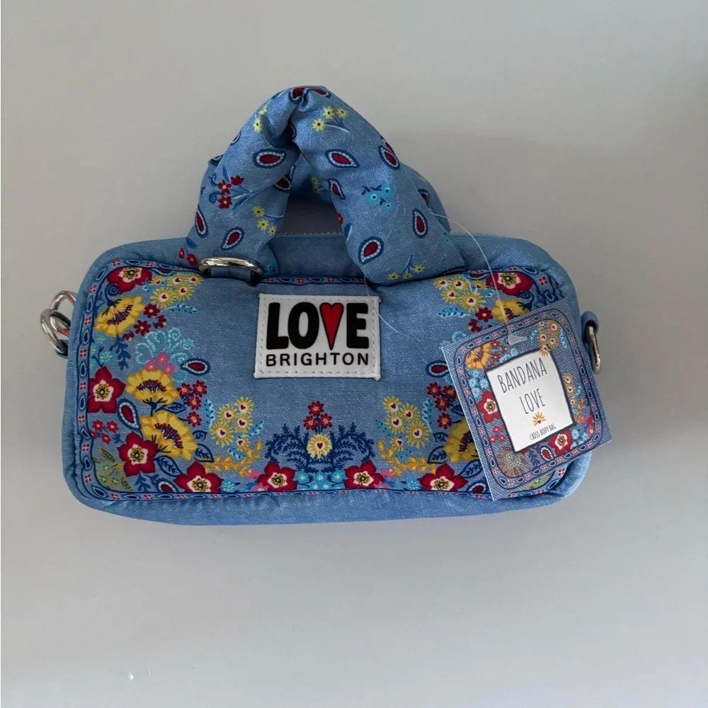 Brighton LOVE Bandana Floral Mini Crossbody Bag Blue Zip Pouch Wristlet Strap - Picture 3 of 4